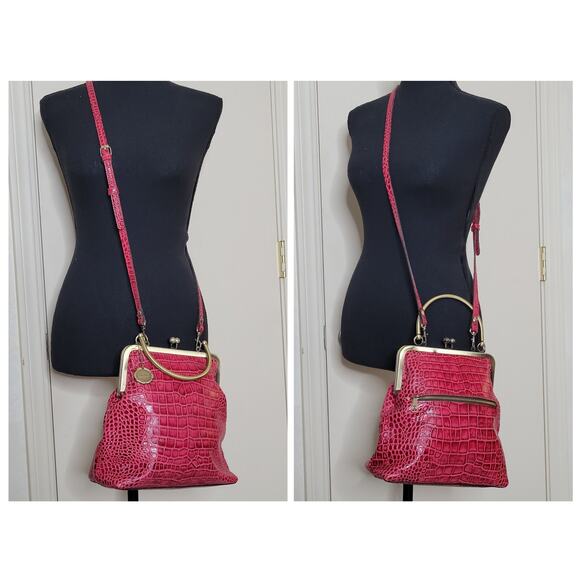 Patricia Nash 10th Anniversary Novella Kiss Clasp Pink Croc Crossbody Handbag - Picture 12 of 16